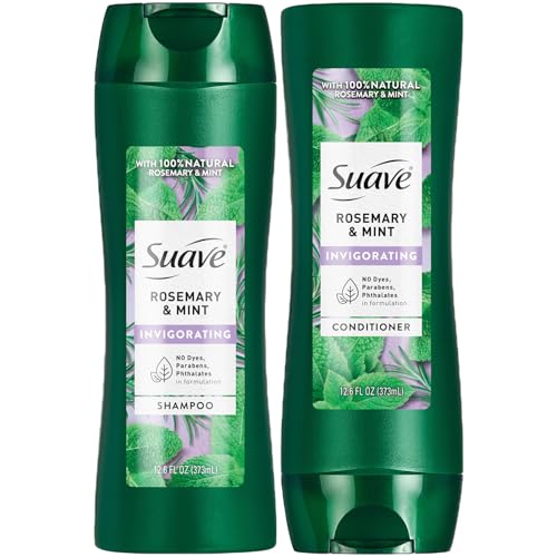 Suave Shampoo and Conditioner Set, Rosemary and Mint - Invigorating Herbal Clarifying Shampoo and Conditioner, Hair Strengthening, Scented, 12.6 Oz Each (2 Piece Set)