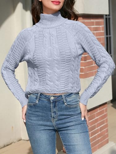 Image of DAIMIDY Women's Crop Sweaters, Sexy Cropped Chunky Knit Long Sleeve Pullover Turtleneck Jumper Tops with Twisted Pattern