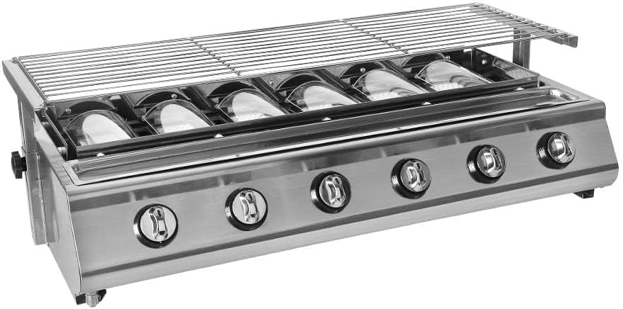 Barbecue portatile a gas con 6 fuochi, grande superficie di cottura antiaderente, perfetta per giardino, patio, campeggio e roulotte