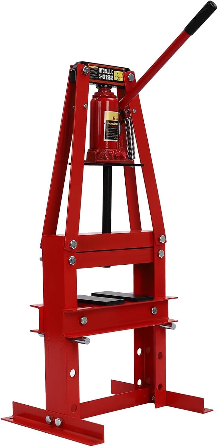 Hydraulic 6 Ton A-Frame Garage Floor Adjustable Shop Press with Press Plates, A-Frame Garage Floor Press, Adjustable Working Table Height, 6T/13227 LBS