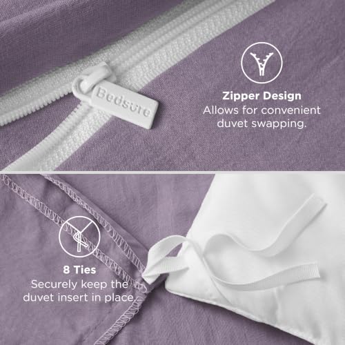 Image of Bedsure Prewashed Twin Duvet Cover, Cotton-Like Bedding Set, Dusty Purple | Ultra Soft, Relaxed Texture, Twin XL Breathable Comfort, Hidden Zipper, 8 Corner Ties, Easy Care, Year-Round Use