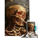 Puzzle per ragazzi 1000 pezzi Testa di scheletro con sigaretta accesa Puzzle antistress per ragazzi Analisi e logica aiutano ad allenare il cervello (Dimensioni 38x26cm)