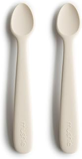 mushie Silicone Baby Feeding Spoons 2-Pack Ivory - Soft Tip for Sensitive Gums, BPA-Free Toddler Spoons