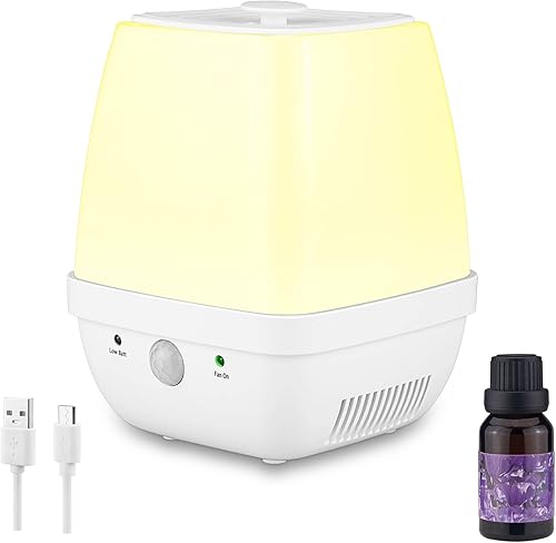 BIGMONAT Difusor de aceite esencial a pilas, sensor de movimiento inalámbrico, luz nocturna, difusor de aroma portátil que cambia de color para