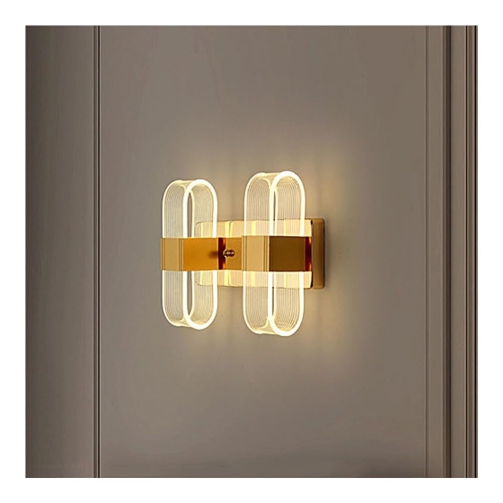 HPTHLY 2-Light Led Acrylic Bedroom Wall Sconce Living Room Background Decor Wall Lights Fixture Indoor Wall Lamp For Aisle Corridor (Gold)