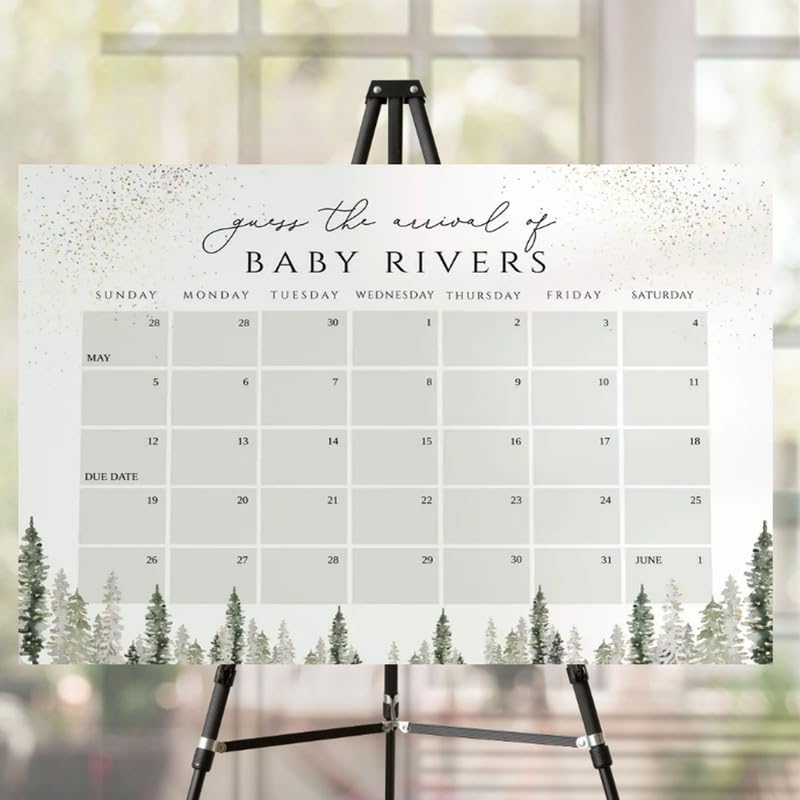 Personalized Guess Babys Due Date Calendar Baby Shower Game Sign, Winter Due Date Poster, Custom Welcome Sign Date & Name, Rustic Plastic Yard Sign And Canvas, Perfect For Indoor And Outdoor Decoration