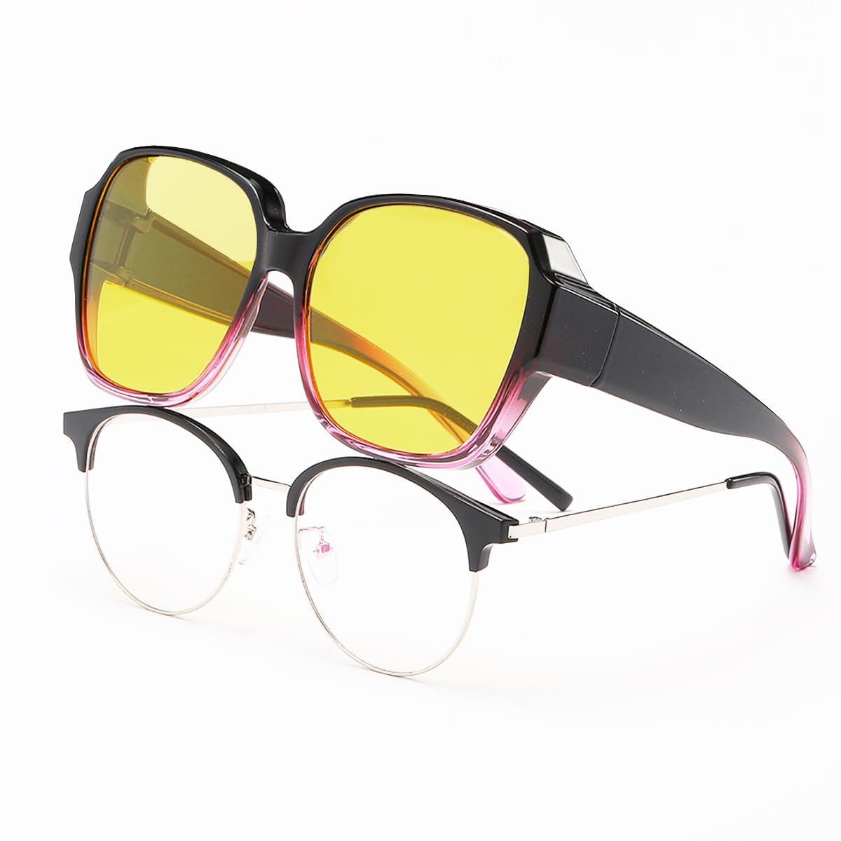 Lunettes de vision nocturne pour automobilistes Femmes Hommes Polarisées Anti-éblouissement Verres jaunes Lunettes de conduite nocturne Ultra légères Protection UV400