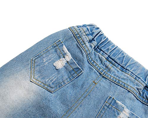 Kidscool Space Calça jeans masculina rasgada com orifícios e cintura elástica lavada de algodão enve