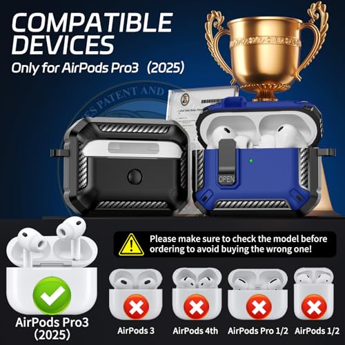 Image of for AirPods Pro 3 Case (2025 New), Secure Lock Cases Cover with Cleaning Kit & Keychain Compatible with Airpods Pro 3rd Generation Case for Men Women, Powerful Drop Protection
