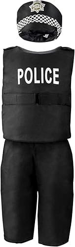 Miniatura 9 de Jeowoqao Conjunto de disfraces para niños, juego de rol para niños, 11 piezas, traje de pirata, chef, trabajador de construcción, disfraz de policía