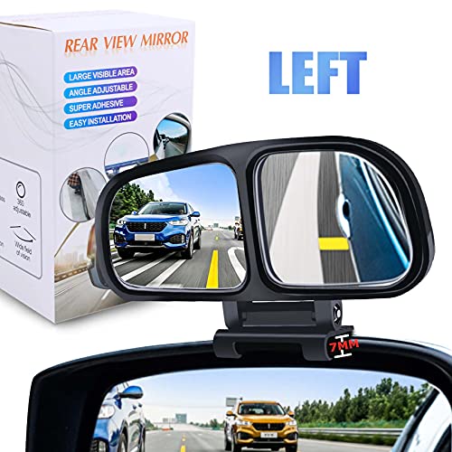 YnGia Blind Spot Mirror, Double Glass Adjustable Rear View Blind Spot Mirror Car Auxiliary Wide Angle Mirrors Side-Angle Side-View Mirror for Most Cars Truck SUV, 1 Piece (Black-Left)