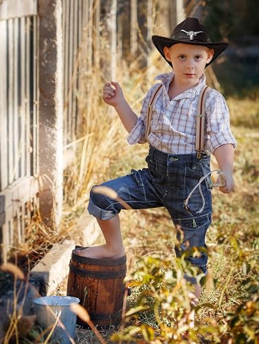 Jastore Kids Western Hats Boys Girls Cowboy Felt Hat Jazz Fedora Cowgirl Hats with Belt Buckle 7