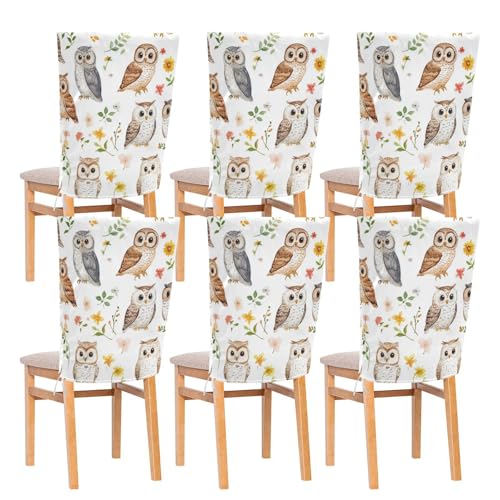 WDdZzyy Dibujos animados lindo búho blanco fundas para sillas de comedor juego de 6 fundas de silla lavables a mano antipolvo decoración de silla