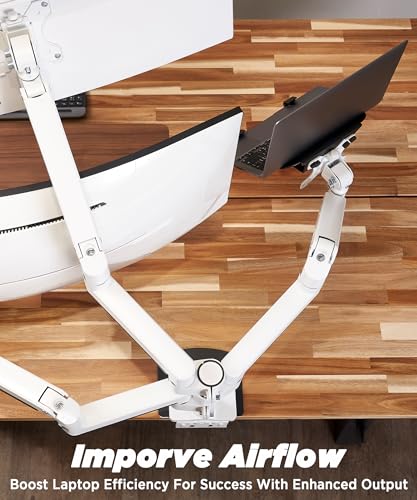 Image of ULTRARM Steel Laptop Tray Holder for VESA Monitor Arm, Stand & Mount | 29 lb Capacity, Vented Cooling Platform, Smooth Access Design, VESA 75 /100 Mounting Holes, Also Fits Tablets, Black, MAAC-L