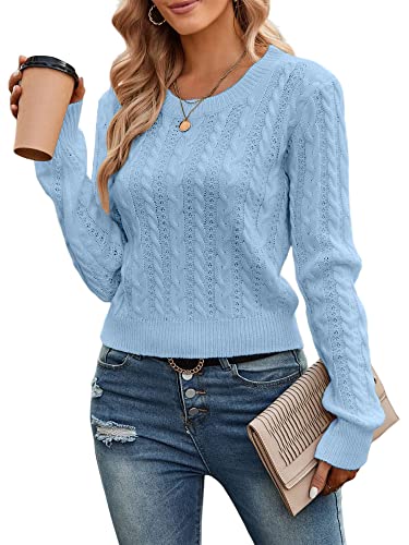 ZAFUL Women's Cable Cropped Sweater Long Sleeve Crewneck Pullover Knit