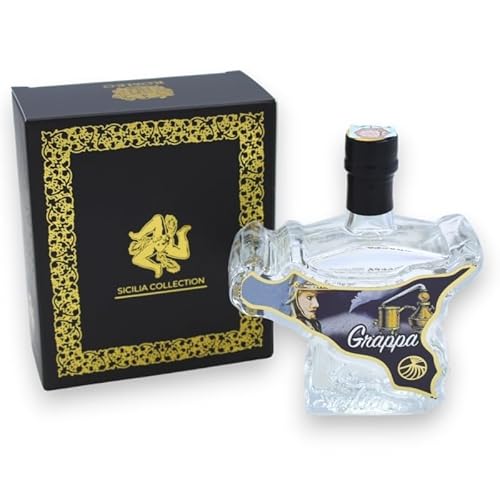 ROMEO Bouteille en Verre de Liqueur Artisanale en Forme de Sicile - Collection Sicilia - avec 8 Saveurs, 100 ML (1 unité) - Grappa