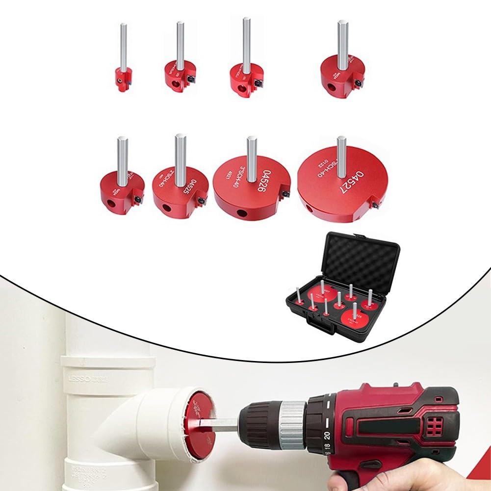 Kit de escariador de tubos de PVC, juego de escariadores de tubos de PVC de 8 piezas con cuerpo de aluminio e insertos de corte de carburo, diseñado para quitar accesorios de PVC ABS, compatible con