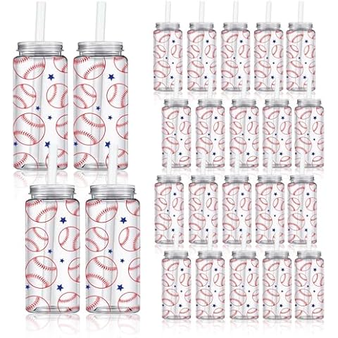 Whaline 20Pcs Baseball Cups with Lids and Straws Cover