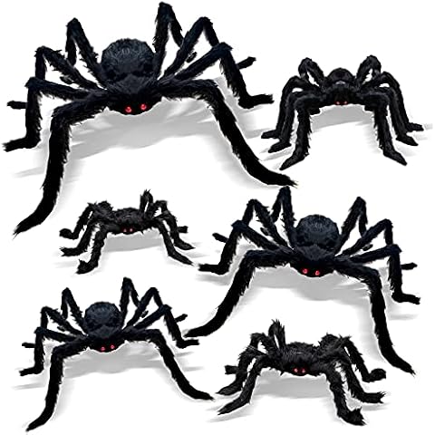 CH HAICHENG 6 Pcs Halloween Spiders Decorations, Giant Hairy Spiders Halloween Decorations Indoor Outdoor Decor Cover