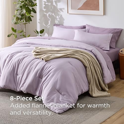 Image of Bedsure Twin Comforter Set Grayish Purple, 6 Pieces Prewashed Twin Size Bed in a Bag with Soft Fleece Bed Blanket, Down Alternative Bedding Set for All Seasons, Sheets, Pillowcase & Sham