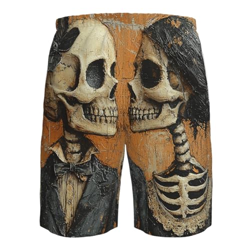 Men's Swim Trunks Quick Dry Board Shorts Beach Bathing Suits - Skull Gothic Couple Vintage4