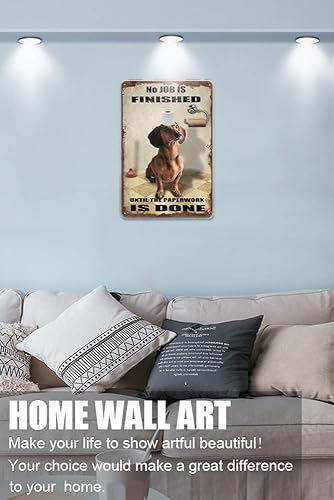 Miniatura 5 de Rollo de letrero de hojalata con texto en inglés "No Job is Finish" de perro salchicha con texto en inglés "No Job is Finish", arte de pared retro