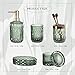 EMPO 6PCS Bathroom Clear Glass Accessories Set (Lotion Soap Dispenser, Soap Dish, Toothbrush Holder, Tumbler, Cotton Swab Jar), Contemporary Modern Decor Crystal Vintage Gift (6pcs Green)