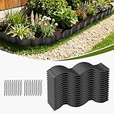 Mars Villa Wavy Landscape Edging, 6IN Tall 20FT Garden Edging Border with 32 Anchoring Stakes, No Dig Decorative Plastic Interlocking Tile Edging for Lawn, Flower Bed, Sidewalk, Yard (Black, 16PCS)