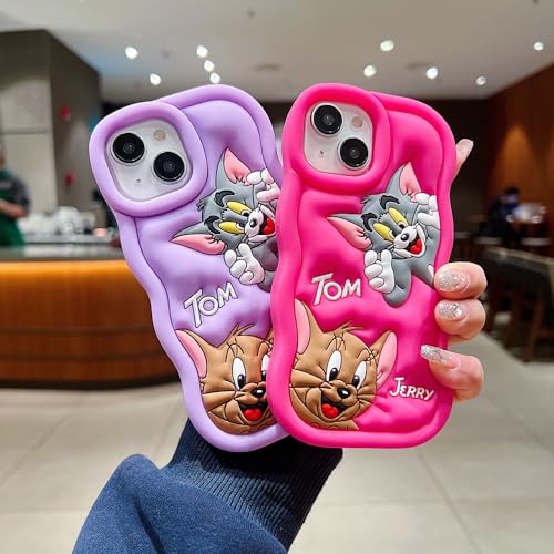 Image of MIDOS Back Cover Compatible with iPhone 15 Soft Silicone 3D Cute Cartoon Full Protective Case for iPhone 15 (Purple)