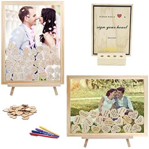 Vigorange Wedding Guest Book Alternative, 2 Pack Wooden Frame with 100 Hearts and 4 Color pens, Custom Photo Frame and Sign, Decoration for Wedding Reception, Baby Shower, Bridal Shower,Graduation Cover