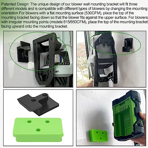Car Drying Nozzle for EGO Power+ Leaf Blowers 530 575 580 615 650 765, Contain 1 Blower Wall Mount & 2 Mounts Battery Holders & Install Screw & Green Soft Silicone Band - 8 Inch - Thumbnail 3