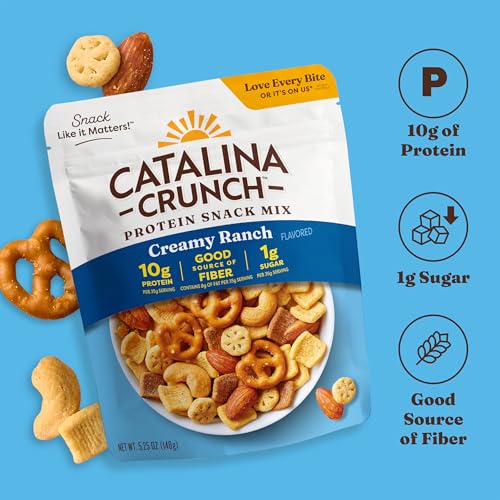 Image of Catalina Crunch Protein Snack Mix | 10g Protein, 1g Sugar per Serving | Good Source of Fiber, Gluten Free | Creamy Ranch, 5.25 Ounce Bag (Pack of 5) - Packaging May Vary | 10g Protein, 1g Sugar per Serving, Good Source of Fiber, Gluten Free, Packaging May Vary