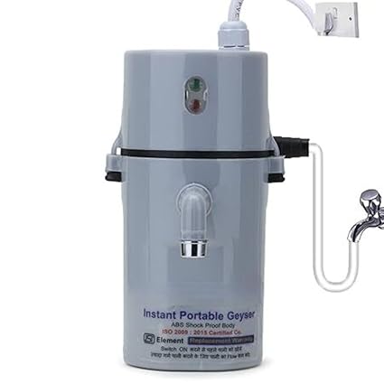 ORZINPRO Instant Electric Portable Wall Mounted Mini Geyser ABS Body Shock Proof Electric Saving Water Heater For Home, Hotel, Kitchen And Bathroom (Grey)