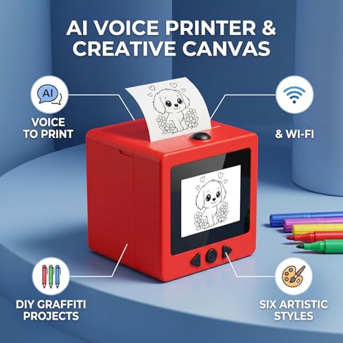 Image of Dpofirs Kids Voice Printer 2.4In HD | AIPowered Bluetooth WiFi Mini Thermal Printer for Creative DIY Graffiti Art & Multilingual Learning Tool