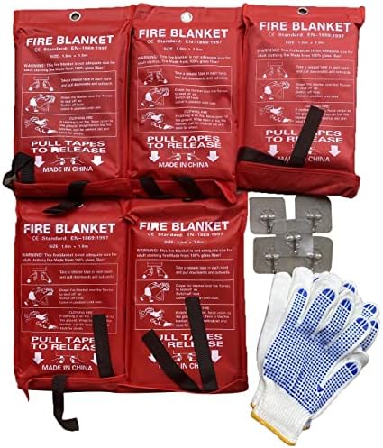 5 Pack 39.9x39.3 Fire Blanket Fire Suppression Blanket | Fiberglass Fire Blankets Emergency for People Flame Retardant Fireproof Survival Safety Kitchen, Fireplace, Car, Office, Warehouse
