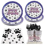 Cieovo Paw Dog Party Supplies - Serves 20 Guest -Includes Plates, Knives, Spoons, Forks, Cups...