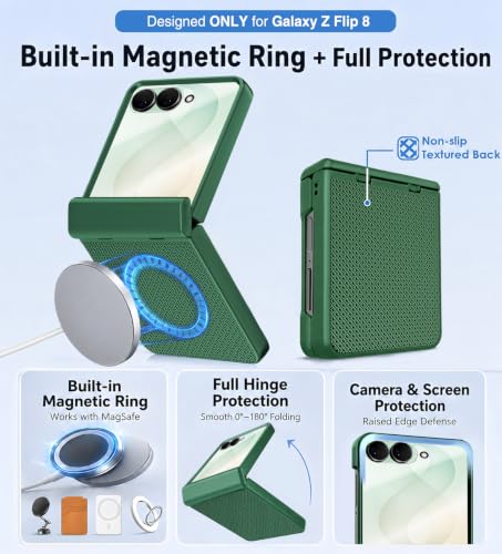 Image of STORMTAL Magnetic for Samsung Galaxy Z Flip 8 case, Hinge Protection, Built-in Screen Protector, Shockproof, Compatible with Magsafe, Rugged Phone Case for Z Flip 8 Green