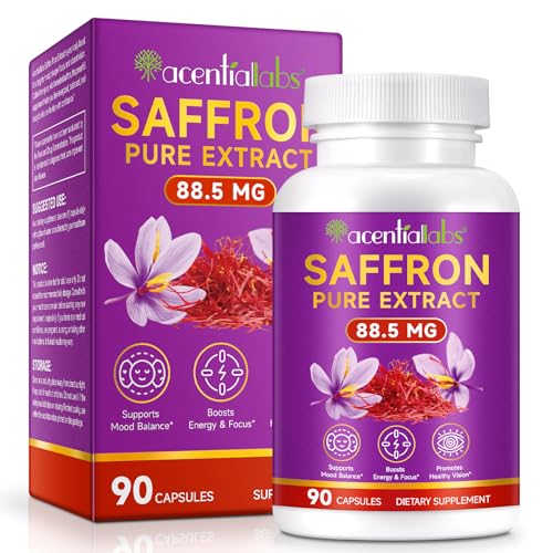 Saffron Extract Capsules for Mood & Energy Organic Saffron Supplement for Focus Vision & Emotional Balance Suitable for Adults 90 Capsules 3 Month Supply (1)