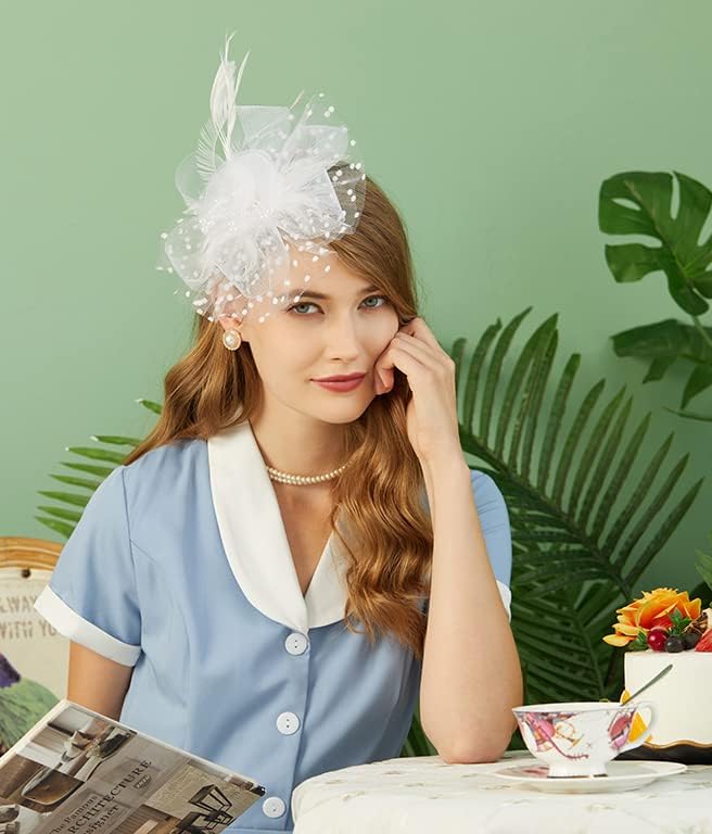Cizoe Fascinators Hat for Women Tea Party Headband Kentucky Derby Wedding Flower Cocktail Mesh Feathers Hair Clip - Image 4