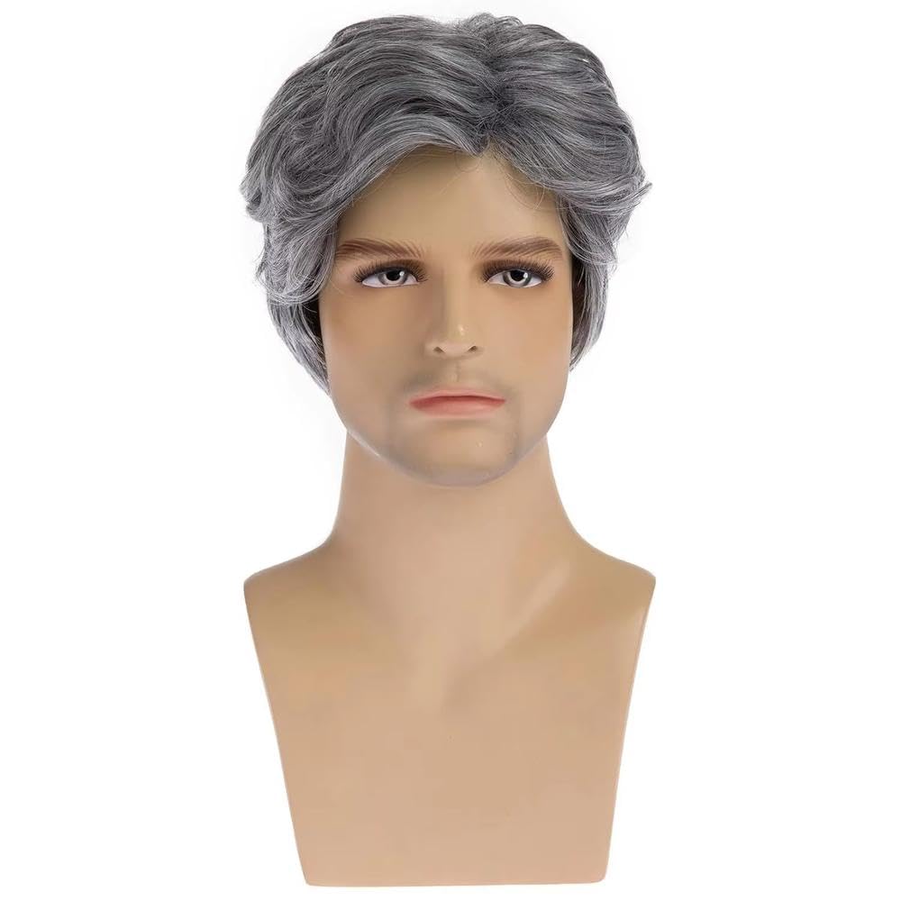 Cheveux courts bouclés gris argenté solution transformation crédible personnage âgé