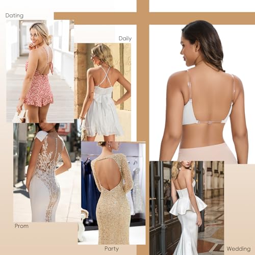 Image of JOYSHAPER Plunge Bras for Women Backless Push Up Bras Low Cut Padded Bras Shaper Convertible with Clear Straps Dress Bra