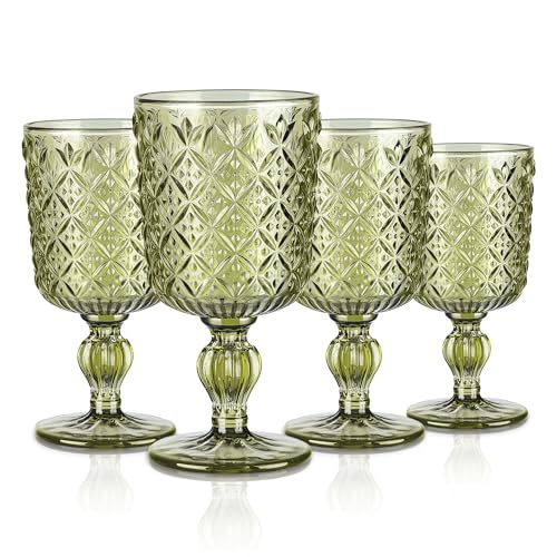 Joeyan 300ml Retro Grün Weingläser,Set von 4 Relief Kelche mit...