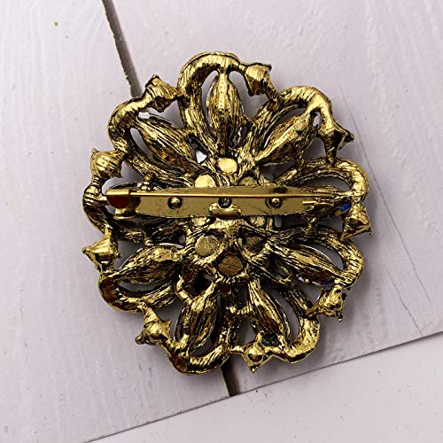 SELOVO Flower Rhinestone Statement Brooch Pin Accessory Antique Gold Tone4