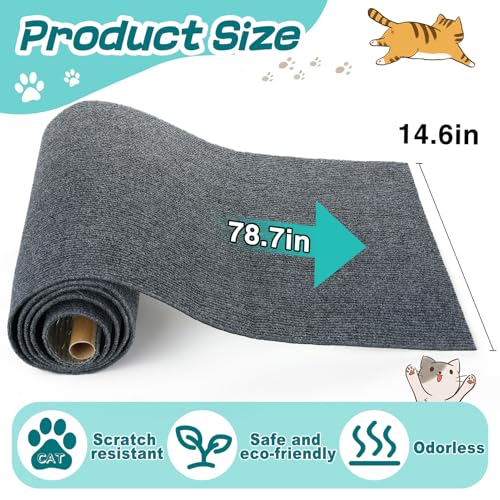 Mewtogo MEWTOGO-2M-GRAY-CAT-SCRATCH-MAT 78.7 Inchx14.6 Inch Trimmable Cat Scratch Furniture Protector - Self-Adhesive Cat Scratching Mat Deterrent, Couch Protector From Cat Claws thumb #3