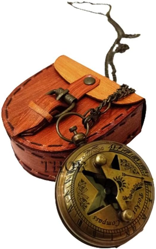 Antique Brass Marine Pocket Sundial Compass Gift Sun Dial in Box Nautical Marine Gift Replica