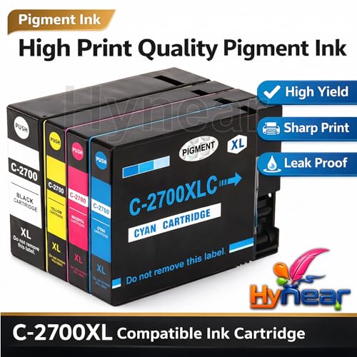 Image of C-2700XL Ink Cartridge Set, Black, Yellow, Magenta, Cyan, Pigment, XL High Yield, 4 Pack Use for PIXMA MAXIFY MB5070 MB5170 MB5370 MB5470 iB4070 iB4170 Printers
