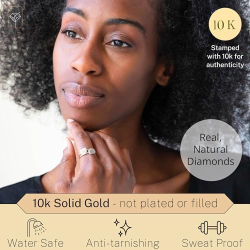 MAX + STONE Solid 10k Gold Pave Diamond Ring for Women | Emerald Shaped White & Yellow Gold Diamond Ring for Women | Real Diamond Promise Ring for Her Gold | Diamond Gold Ring Sizes 6-82