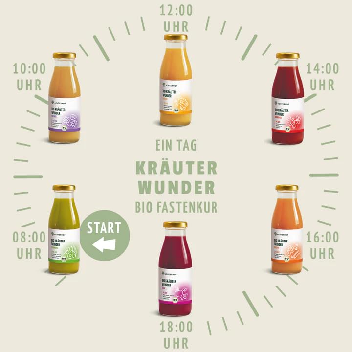 Kräuterwunder 5-Tages-Fastenkur Bio | 5x6 Flaschen | die erste Fastenkur auf Kräuterbasis | Bio Qualität | vom Achterhof