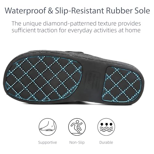 Image of Adjustable House Slippers for Men with Arch Support Rubber Sole | Thick Memory Foam Insole Indoor Outdoor Slides Breathable Fabric Material