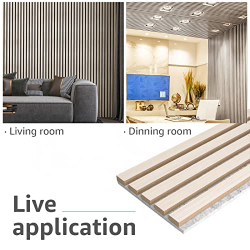 Image of Art3d 4-Pack Soundproof Wood Slat Wall Panel, 94.5 x 7.9 Inch, White Elm